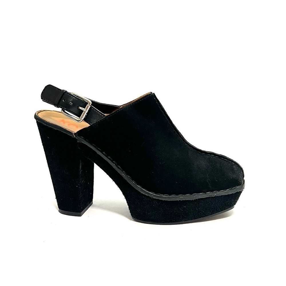 Vintage Y2k Black Suede Square Toe Platform Slingback Heels